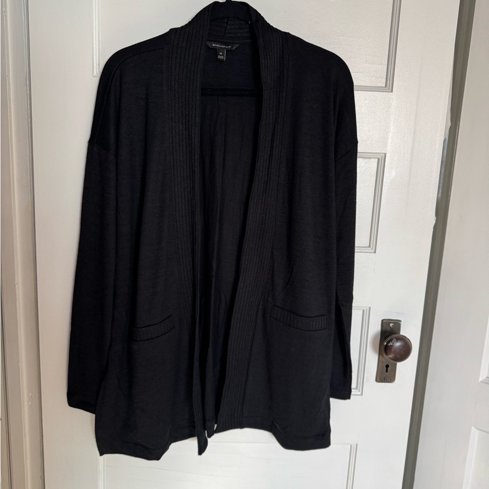 Banana Republic Black Ribbed-Trim Open Cardigan – Size M